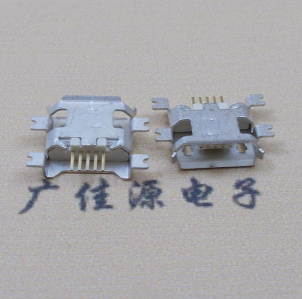 福州MICRO USB5pin接口 四脚贴片沉板母座 翻边白胶芯