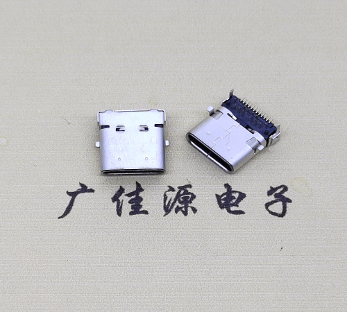 福州type c24p板上双壳连接器接口 DIP+SMT L=10.0脚长1.6母头